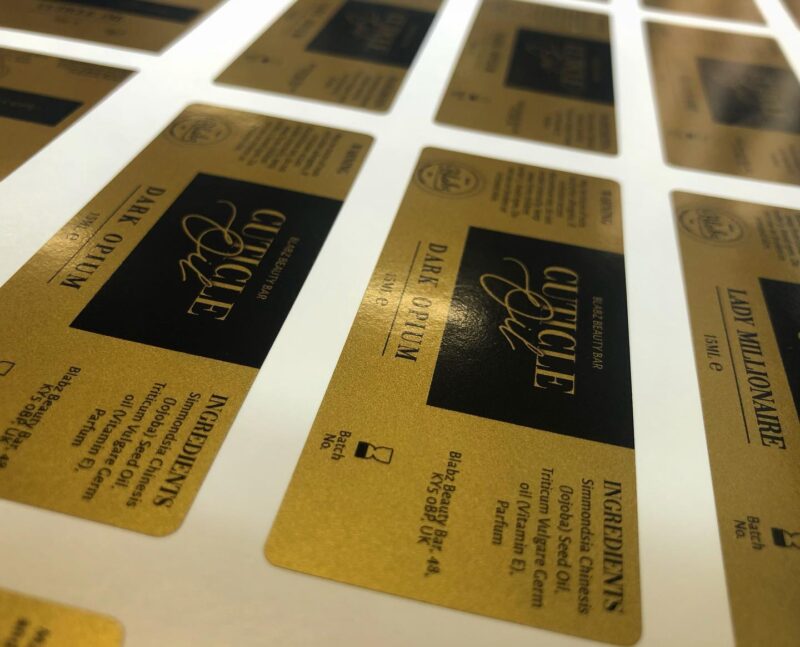 Satin gold with black! Simple, looks great! #satingoldlabels #satingold #vinyl #labels #stickers #cosmeticlabels #custom #design #rectangular printedlabels #design