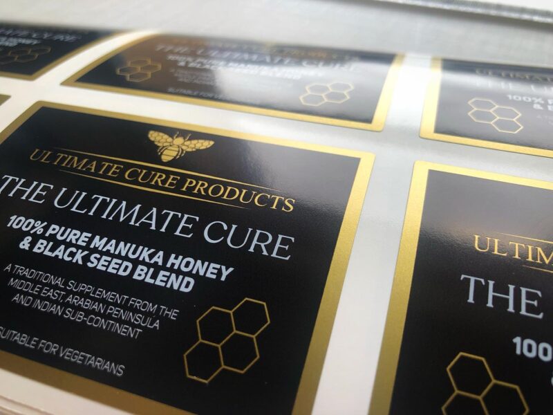 This artwork worked really well on our #satingoldvinyl labels! #satingoldlabels #metalliclabels #satingold #metallicvinyl #stickers #labels #permanent #printedlabels #design