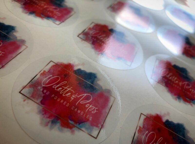 Our clear gloss or matt vinyl is perfect for candle labels, like these! #clearwaterprooflabels #glossy #clear #vinyl #waterproof